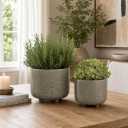 Home Decor Flower Pots and Planters – Ceramic Pots for Indoor and Outdoor Plants – Raised Design Pots for Plants that Enhance House Decor, Patio Decor, and Indoor Plant Stand Set of 2 – 9", 8" Cream