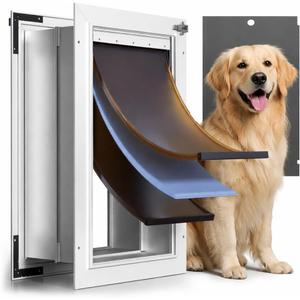 3-Flap Insulated Aluminum Dog Door for Walls, Heavy-Duty Telescoping Pet Door with Dual Security Locks & Magnetic Flaps, Closing Panel, Large, Pets Up to 110 LB