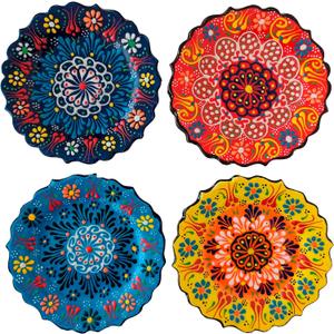 4-Piece 5-Inch Handmade Turkish Ceramic Plate Set  Wall & Table Decor & Jewelry/Ring Dish  Decorative Rings & Jewelry Tray Set (Multi 1)