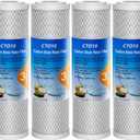 1 Micron 2.5" x 10" Whole House CTO Carbon Sediment Water Filter Cartridge Compatible with DuPont WFPFC8002, WFPFC9001, SCWH-5, WHCF-WHWC, FXWTC, CBC-10, RO Unit, Pack of 4