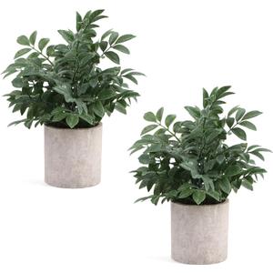 2 Pack Small Fake Plants Potted Artificial Herb Plants for Shelf Desk Home Bathroom Farmhouse Room Coffee Table Decor (Gray Green)