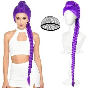 Long Purple Braids Cosplay Wigs for Women Men, ROOKEA Costume Wigs Plaited Braid Hair Cosplay Accessories Prop for Halloween Costume Party Supplies