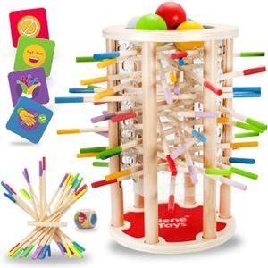 Nene Toys BALLFALL Jumbo Montessori Wooden Board Game for Kids 3 4 5 6 Years Colorful Sticks, Dice & Cards Fine Motor Skills Toy, Math & Counting Game Educational Gift for Boys Girls Ages 3-9