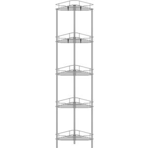 HuggieGems 5 Tier Floor Standing Corner Shower Caddy Organizer Shelf with Hooks, Bathroom Shelves Stand Rack, Gray