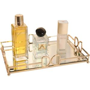 Gold Mirror Tray: Elegant Makeup/Vanity Tray, Luxury Rust-Proof Glass for Bathroom & Bedroom
