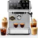 ecozy 4-in-1 Espresso Machine and Coffee Maker Combo with Milk Frother, Cold Brew & Over Ice, Interactive Touch Screen, Stainless Steel, Brezzano Elite Series for Cappuccinos, Lattes, Americanos (Silver)