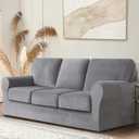 7 Pieces Velvet High Stretch Sofa Covers for 3 Cushion Couch Sofa Slipcovers, Washable Furniture Protector with Drawstring Anti Slip Bottom, Soft and Plush Fabric for Kids and Pet (Gray)