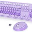 Fogruaden Purple Retro Typewriter Keyboard and Mouse Wireless, 2.4GHz Office Full-Sized Colorful Computer Keyboard with Number Pad and Cute Mouse for Windows PC Desktops Laptop