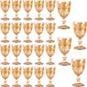 24 Pcs Vintage Wine Glasses, 10 Ounces Colored Glass Water Goblets, Unique Embossed Pattern High Clear Stemmed Glassware Wedding Party Bar Glass Drinking Cups, Floral Amber Glasses Set of 24