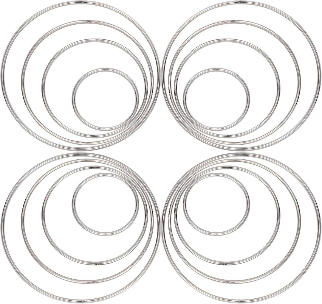 GORGECRAFT 16PCS Metal Wreath Rings 4 Sizes(5/8/10/12cm) Silver Catcher Hoops Macrame Rings Floral Craft Hoop for DIY Wedding Christmas Party Decoration Hanging Ornament Making