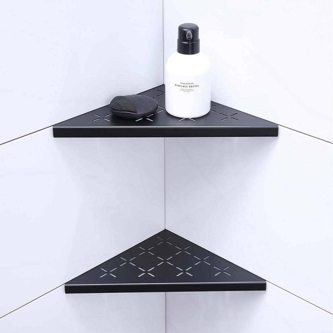 10" Corner Shower Shelf, 2-Pack Shower Shelves SUS304 Stainless Steel Bathroom Shelves for Tile Walls, Recessed Corner Shelf Organizer Rack, No Drilling (Matte Black)