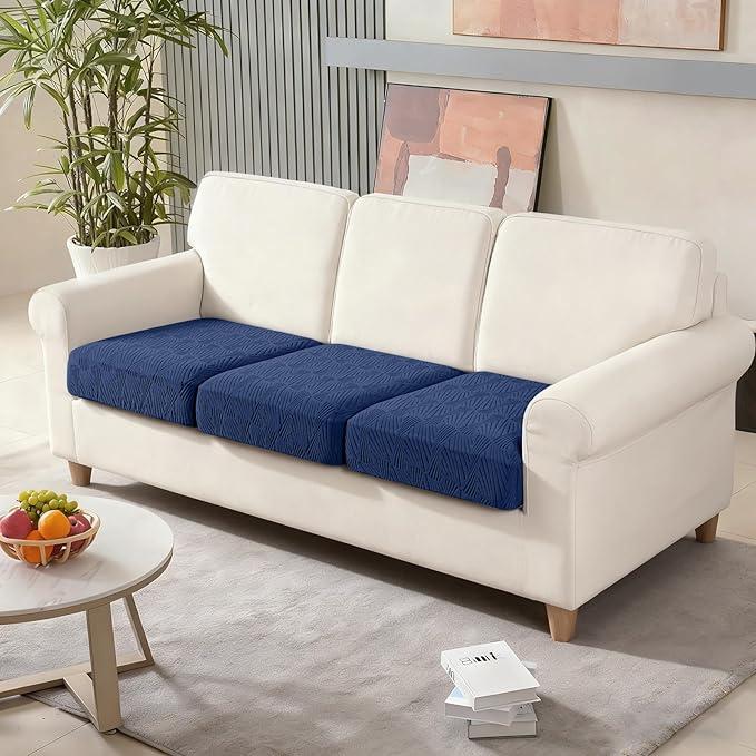 VANSOFY Couch Cushion Covers for Sectional Sofa, Stretch Jacquard Couch Seat Cushion Covers, Individual Washable Furniture Protector Sofa Slipcovers for Pet (3Pc Seater or Back Cover, Dark Blue)
