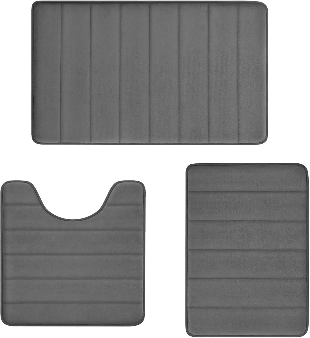 RUN HELIX Grey Bathroom Rugs, Ultra Absorbent Non-Slip Memory Foam Bath Rugs, Washable Bedroom mats,Soft Velvet Bath Mats,Easier to Dry for Bathroom Floor Rugs