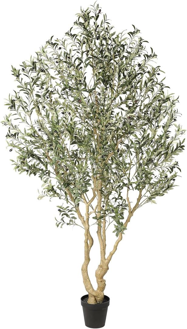 Realead Artificial Olive Tree 8ft - Large Faux Olive Tree with Realistic Leaves and Olives - Full and Grand Design Fake Olive Tree with Sturdy Base for Indoor Outdoor Office Decor