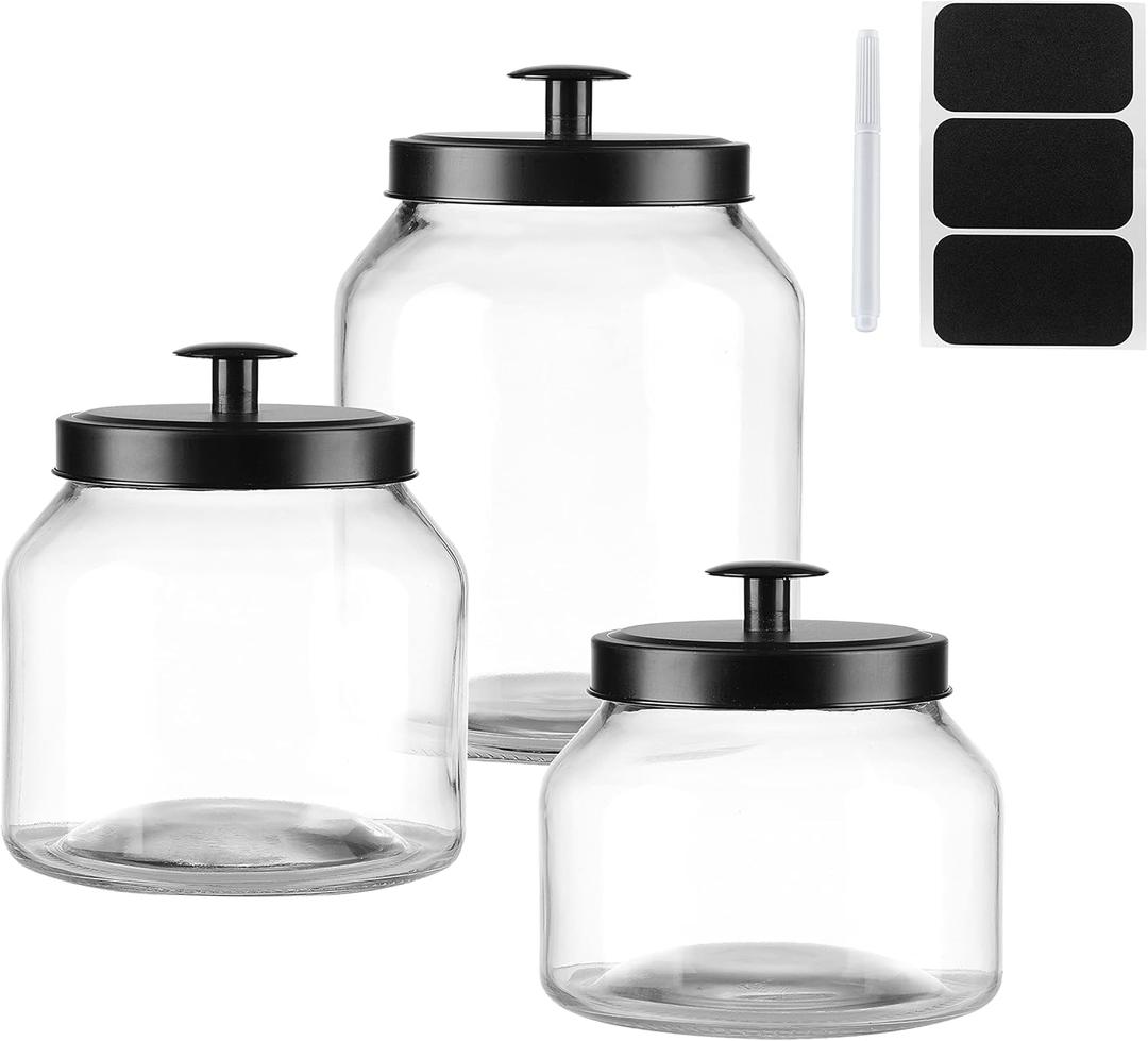 Hyperspace Clear Glass Kitchen Canister Set, Cookie Jar, Food Storage Container, Bathroom Jar with Metal Airtight Lid (Black)