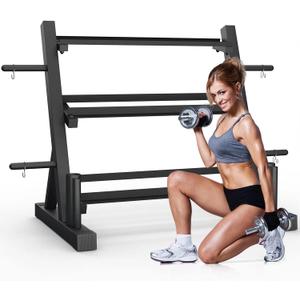 3-Tier Dumbbell Rack Stand for Home Gym, Free Weights Storage Steel Racks for Dumbbells, Weight Plates, Barbell, 1200 LBS Weight Capacity (Black)
