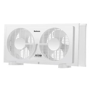 Holmes 9" Twin Blade Manual Window Fan, 2 Speeds, Reversible Airflow, 2 Extender Panels, White