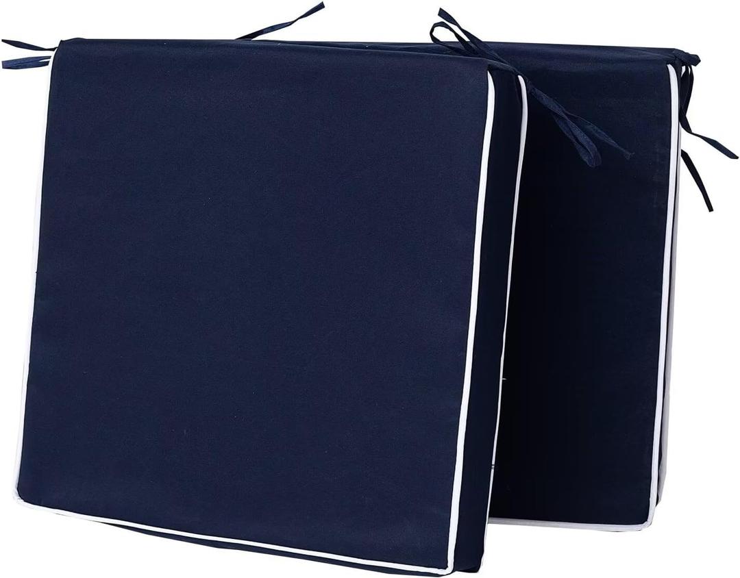 Outdoor Chair Cushions Set of 2, Waterproof Outdoor Seat Cushions for Patio Furniture, Patio Chair Cushion with Ties, Square Out Door Chair Pads,19" X 19" X 3", Blue