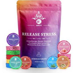 Shower Steamers Aromatherapy for Women or Men, Organic Shower Bombs with Chamomile Rose Lavender Mint Watermelon Eucalyptus Essential Oil, 18-Pack Bath Bombs Birthday Gift