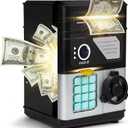 Piggy Bank for Boys Girls, Kids Safe, Electronic Mini ATM Money Saving Box Toy 2025 with Password & Face ID Simulation, Christmas Birthday Gifts for 4 5 6 7 8 9 10 Year Old, Coin Cash Can (Black)