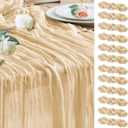 Wokceer Cheesecloth Table Runner 12Pack 10FT Sand Christmas Gauze Cheese Cloth Table Runner for Party Long Rustic Sheer Table Runners for Baby Bridal Shower Wedding Easter Decor