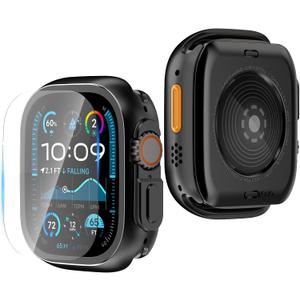 YIJDACASE [Metal Armor] Waterproof Case for Apple Watch Ultra 3/2/1 49mm, Military-Grade Shockproof Bumper Built-in Glass Screen Protector, 360 Full Protective Anti-Crack Cover for Sport, Black