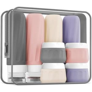 Mrsdry Travel Bottles for Toiletries 8 Pack, Travel Size Toiletries, Tsa Approved Travel Size Containers 3oz, with Travel Essentials Clear Bag, Leak Proof Silicone Squeezable Creams Jars
