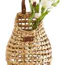 Wall Hanging Pocket Basket Open Weave Water Hyacinth Storage Belly Basket Decorative Boho Mounted Organizer for Flower Plants
