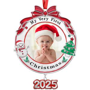 Baby's First Christmas Picture Frame Ornament 2025 Girl Boy, My Very First Christmas Photo Frame Ornament for Baby Newborn Christmas Keepsake Gifts (Large)