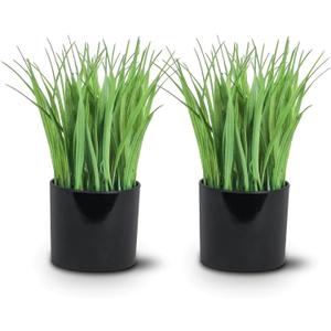 2 Pack Fake Plants Indoors Potted Wheat Grass Faxu Plants for Desk Table Shelf Decor, Artificial Plants Greenery Indoor for Bathroom Office Kitchen Living Room Home Decoration
