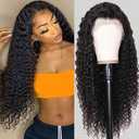28 Inch Lace Front Wigs Black Human Hair Wave Curly Glueless 13x4 HD 180% Density Pre Plucked Natural Wigs for Women Girls