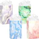 36 Pack Small-Sized Marble Pattern Paper Gift Bags with Handles (Pink, Blue, Purple, Green, Gold Accents) and 36 White Tissue Paper for Weddings, Bridal Showers, Small Business, 9x5.5x3.15 Inch