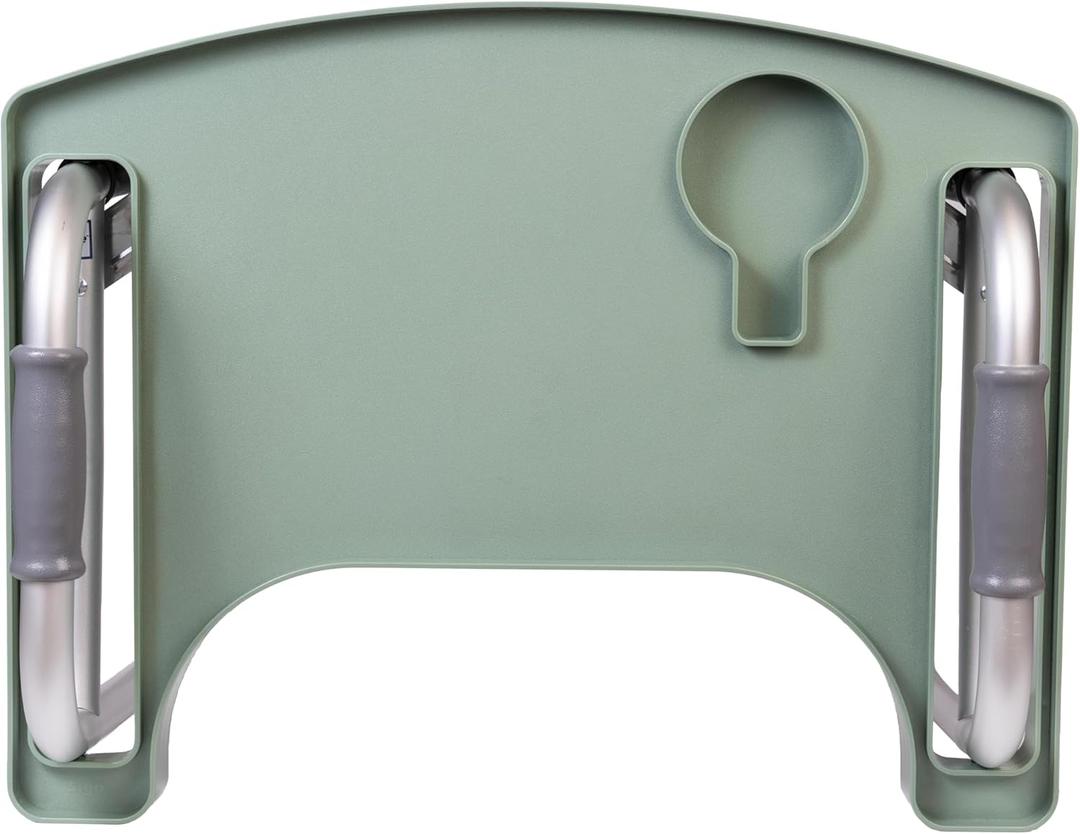 Sigo Green Walker Tray for Rolling Folding Walker, Tray Table with Cup Holder for Standard Walkers Seniors, Detachable Non Slip TV Accessories Basket Holding Plate Cups Clip On Small Bag Carrier