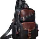Genuine Leather Sling Bag for Men Large Crossbody Shoulder Bag Casual Sling Backpack Anti-Theft Travel Chest Purse (Black)