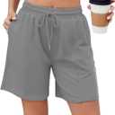 Womens Lounge Bermuda Shorts Knee Length High Waited Active Shorts Solid Color Sweat Shorts Long Shorts Pure Grey Small