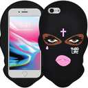 Boaretiu Soft Silicone Carton Quirky 3D Design iPhone 8/7/6 Case 4.7 Inch - Phone Case for Boy Girl Women Girly Funny Unique Mysterious Fun, Black Face