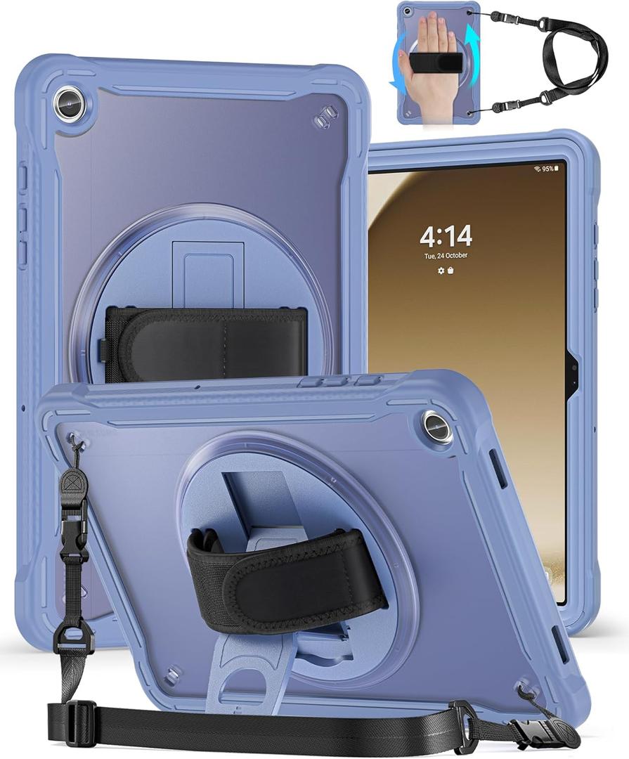 Case for Galaxy Tab A9+/A9 Plus 11 inch 2023 (SM-X210/X216/X218) with Unique Shockproof Sponge/ 360 Rotating Kickstand/Hand Strap/Shoulder Strap (Lavender Gray)