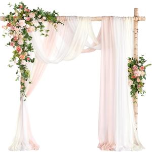 Ling's Moment Wedding Arch Flowers with Sheer Drapes Kit - Artificial Spring Pink Rose Floral Arrangements for Garden Ceremony Backdrop, Arbor Decor, 5-Piece Set (2 Flower Stems + 3 Hanging Drapes)