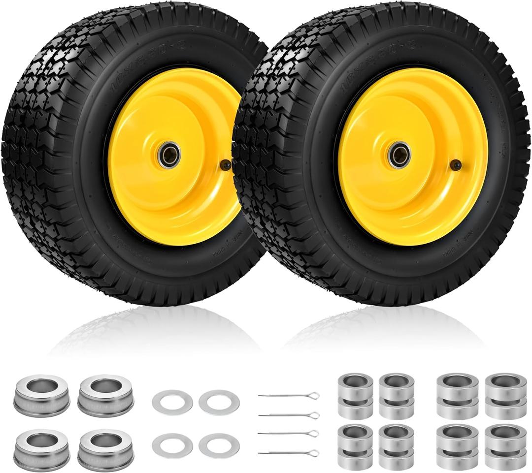 2PCS 16x6.50-8 Tubeless Lawn Mower Tire and Wheel, 3/4"Bearing & 1"Bushing