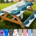 Fitted Picnic Table Cover with Bench Covers Waterproof Elastic Edges Rectangle Patio Tablecloth Outdoor Camping Essentials Stuff Rv Accessories Summer Trip Travel Supplies Party Camper Gifts, 6 ft