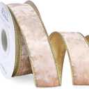 Ribbli Champagne Velvet Wired Ribbon 1.5 Inch Metallic Champagne Gold Crushed Velvet Christmas Ribbon for Gift Wrapping Christmas Tree Decoration Crafts Wreaths Supplies-Continuous 10 Yards
