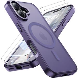 for iPhone 17 Case with 2X Screen Protectors [Compatible with MagSafe] Military Grade Drop Protection Skin Feeling Cover Shockproof Slim Fit iPhone17 Phone Case 6.3 inch,Purple