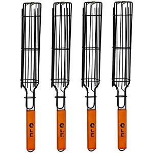 JUCT Portable Grilling Baskets - Set of 4 Companion Nonstick Kabob Grilling Baskets for Outdoor Grill - Kabobs and Loose Veggies，fruits，Vegetable，Onion，Fish，Chicken and Meat Grill Baskets (Basket-4B)