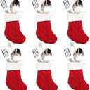 DegGod 6Pcs Christmas Tableware Silverware Holders Set, Red Knitted Christmas Stockings Knife and Fork Bags Covers for Thanksgiving New Year Party Decorations Xmas Dinner Table Decor Ornaments (Red)
