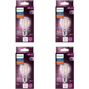 Philips LED 40W A19 4-Pack Vintage Edison Soft White (2700K) 500 Lumen (5.5W = 40W) Dimmable Flicker-Free Light Bulbs