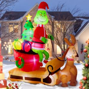 7FT Christmas Inflatables Outdoor Decorations,Inflatable Green Monster Yard Decorations with LED Lights for Indoor Outdoor Christmas Garden Decor
