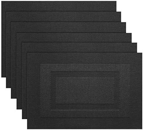 PIGCHCY Placemats,Washable Woven Vinyl Durable Placemats for Dining Table,Easy to Clean Plastic Placemats Set of 8(18 x 12 inches, Pure Black)