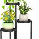LASZOLA 3 Tiered Folding Plant Stand Indoor for Multiple Large Planter, Tall Heavy Duty Adjustable Rack with Rust Proof Plastic Shelving, Sturdy Vertical Tree Organizer for Narrow Inside Floor, Black