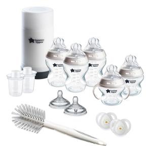 Tommee Tippee Natural Start Ready for Baby Bottle Set, 5oz & 9oz Self-Sterilizing Baby Bottles, Slow & Medium Flow Breast-Like Nipples with Anti-Colic Valves, 0-6 month pacifiers, Travel Bottle Warmer (Clear)