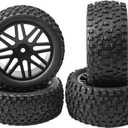 OD 88mm/3.46"12mm Hex Wheel Rims Rubber Tires with Sponge Replacement for 1/10 RC Off-Road Buggy Car,Black